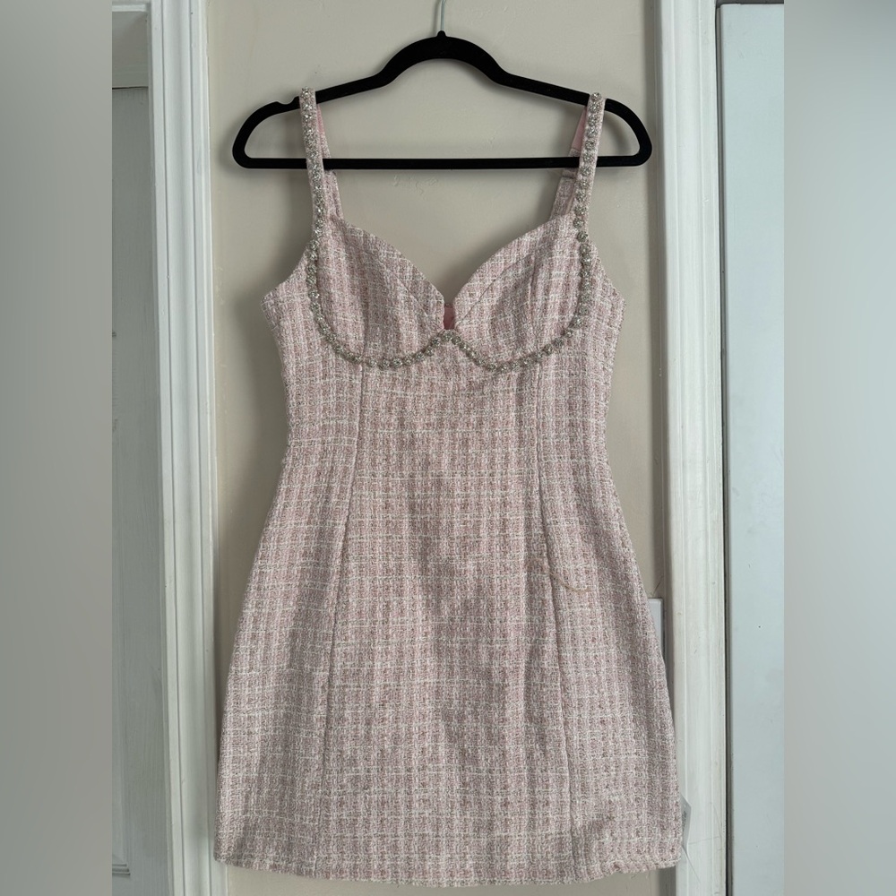 Elegant Pink Tweed Dress